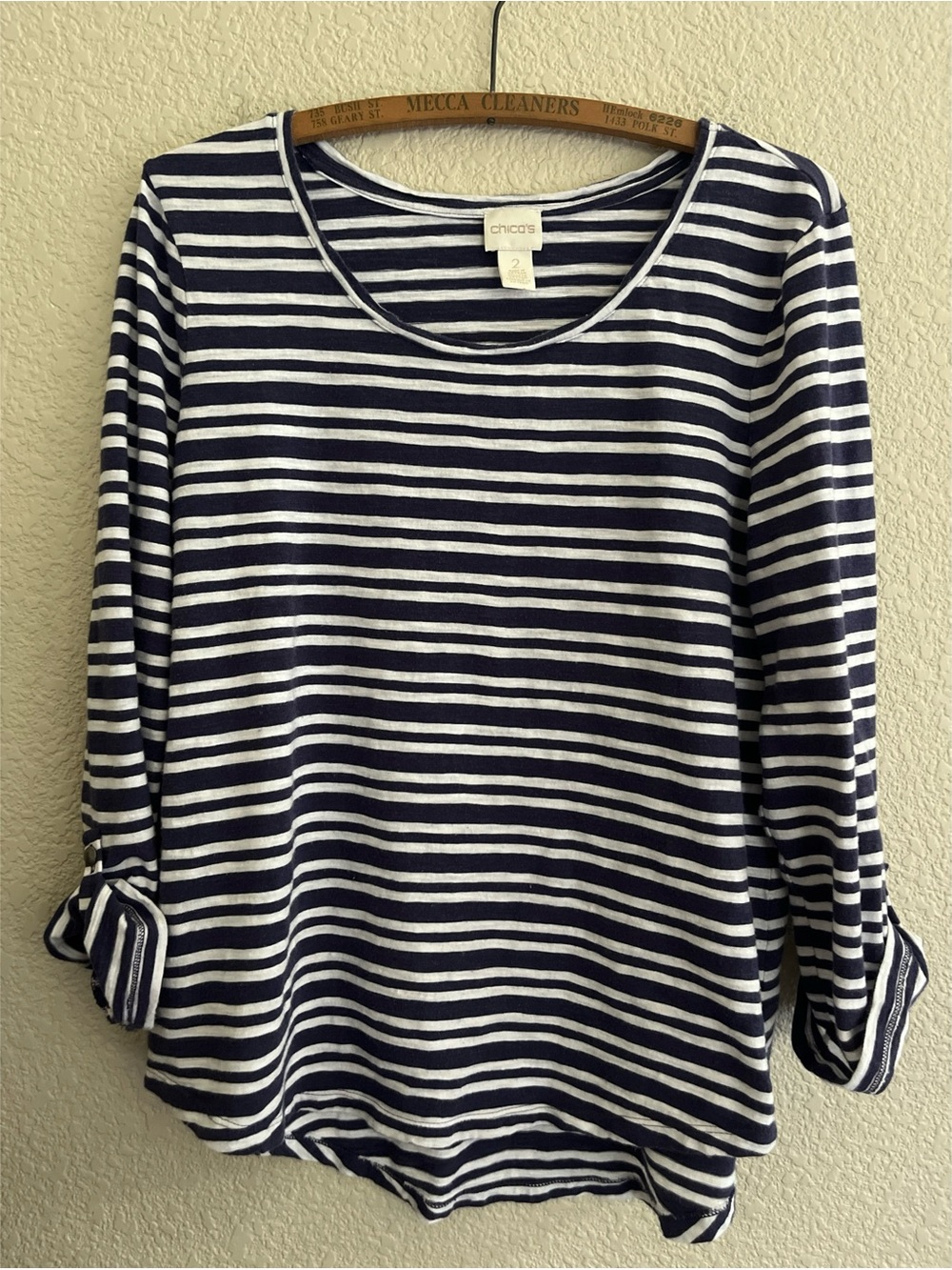 Chicos Striped Cotton Blend 3/4 Sleeve Women’s Size 2